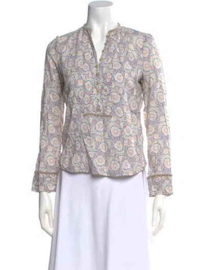 Pre-owned Marc Jacobs Floral Print Long Sleeve Blouse In Neutral