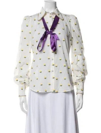 Pre-owned Marc Jacobs Floral Print Long Sleeve Blouse In Neutrals