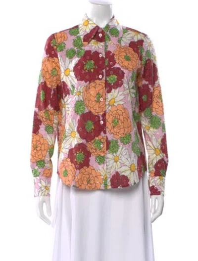 Pre-owned Marc Jacobs Floral Print Long Sleeve Blouse In Pink