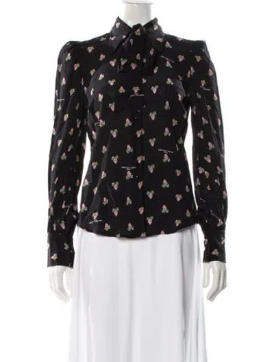 Pre-owned Marc Jacobs Floral Print Long Sleeve Button-up Top In Black