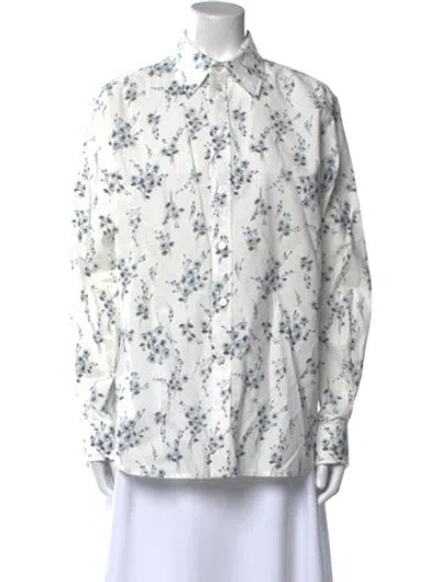 Pre-owned Marc Jacobs Floral Print Long Sleeve Button-up Top In White