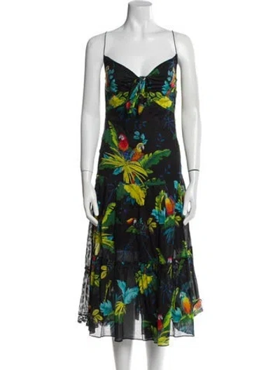 Pre-owned Marc Jacobs Floral Print Midi Length Dress In Black