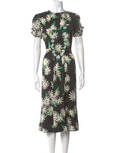 Pre-owned Marc Jacobs Floral Print Midi Length Dress In Black