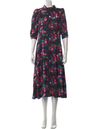 Pre-owned Marc Jacobs Floral Print Midi Length Dress In Black