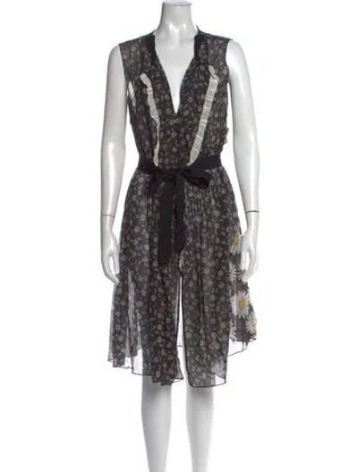 Pre-owned Marc Jacobs Floral Print Midi Length Dress In Black