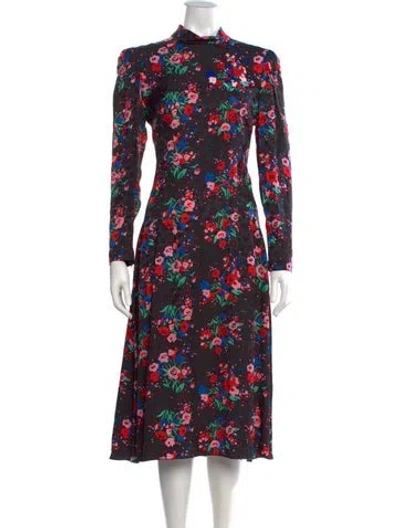 Pre-owned Marc Jacobs Floral Print Midi Length Dress In Black