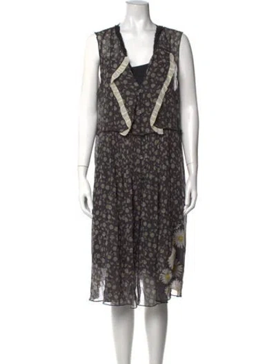 Pre-owned Marc Jacobs Floral Print Midi Length Dress In Black