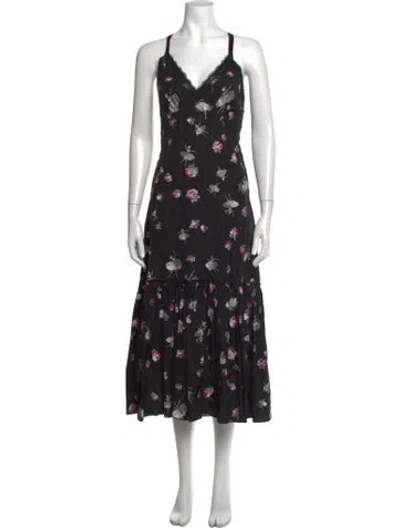Pre-owned Marc Jacobs Floral Print Midi Length Dress In Black