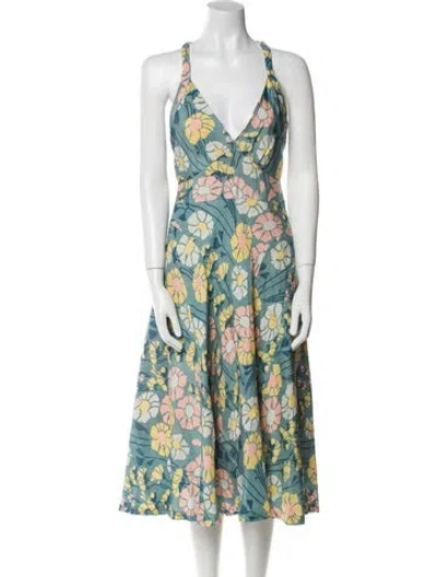 Pre-owned Marc Jacobs Floral Print Midi Length Dress In Blue