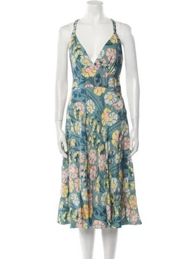 Pre-owned Marc Jacobs Floral Print Midi Length Dress In Blue