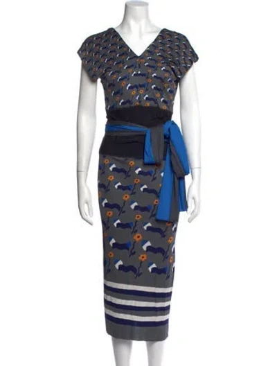 Pre-owned Marc Jacobs Floral Print Midi Length Dress In Blue