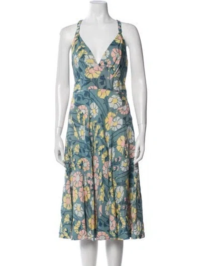 Pre-owned Marc Jacobs Floral Print Midi Length Dress In Blue