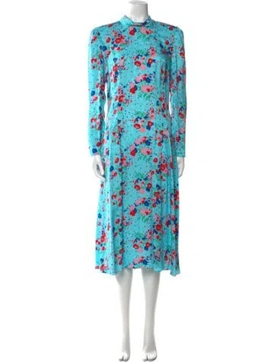 Pre-owned Marc Jacobs Floral Print Midi Length Dress W/ Tags In Blue