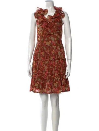 Pre-owned Marc Jacobs Floral Print Mini Dress In Brown