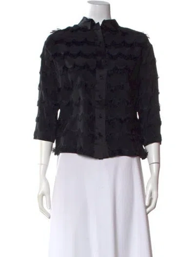 Pre-owned Marc Jacobs Floral Print Mock Neck Blouse In Black