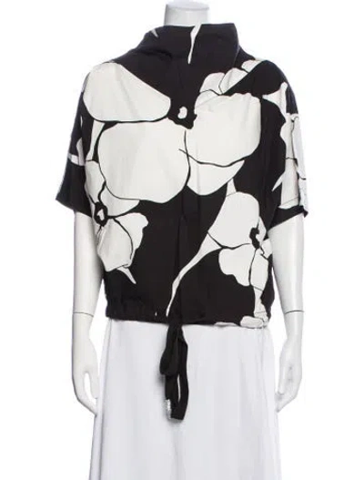 Pre-owned Marc Jacobs Floral Print Mock Neck Blouse In Black