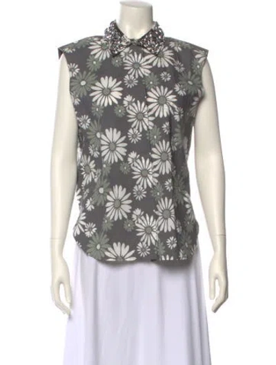 Pre-owned Marc Jacobs Floral Print Mock Neck Blouse In Gray