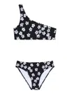 Marc Jacobs Floral-print One-shoulder Bikini Set (set Of Two) In Black