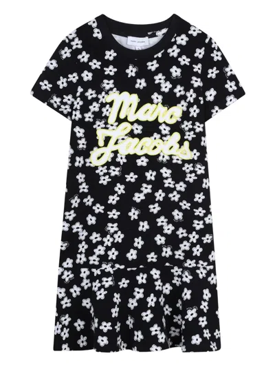 Marc Jacobs Floral Print Round Neck Short Sleeve Dress In Black