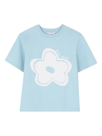 Marc Jacobs Floral Print Short Sleeve T-shirt For Girls In Clear Blue