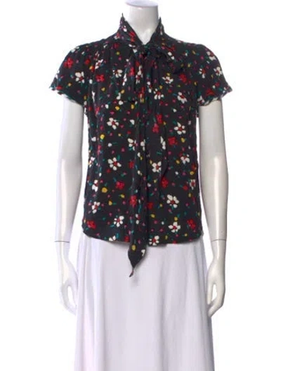 Pre-owned Marc Jacobs Floral Print Silk Button-up Top In Black