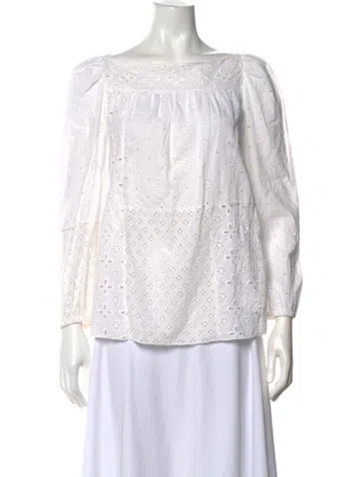 Pre-owned Marc Jacobs Floral Print Square Neckline Blouse In White
