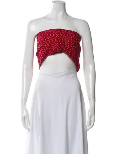 Pre-owned Marc Jacobs Floral Print Strapless Crop Top In Red