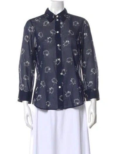 Pre-owned Marc Jacobs Floral Print Three-quarter Sleeve Blouse In Blue