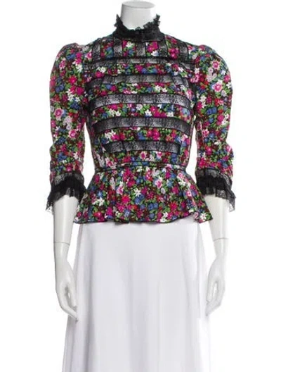 Pre-owned Marc Jacobs Floral Print Three-quarter Sleeve Blouse In Pink