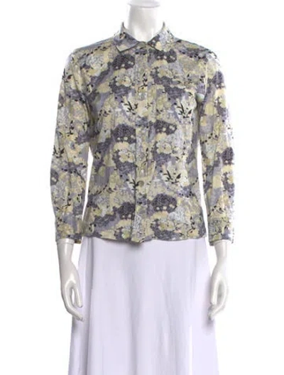 Pre-owned Marc Jacobs Floral Print Three-quarter Sleeve Button-up Top In Blue