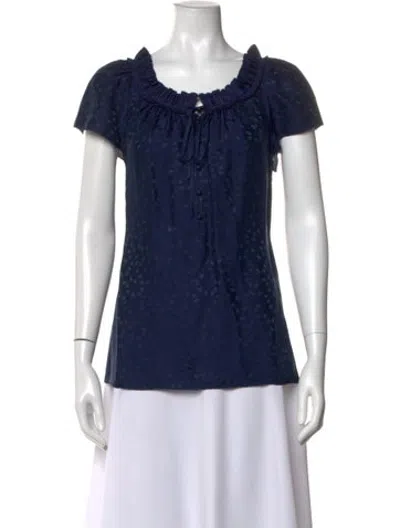 Pre-owned Marc Jacobs Floral Print Tie Neck Blouse In Blue