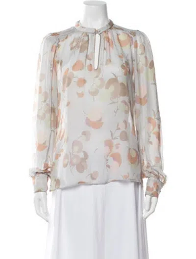 Pre-owned Marc Jacobs Floral Print Tie Neck Blouse In Purple