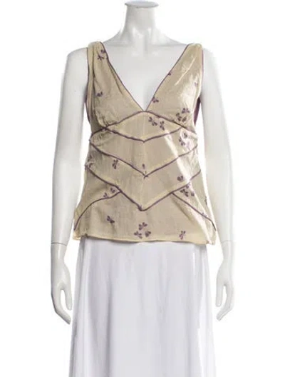 Pre-owned Marc Jacobs Floral Print V-neck Top In Neutrals