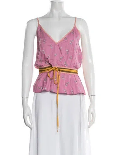 Pre-owned Marc Jacobs Floral Print V-neck Top In Pink