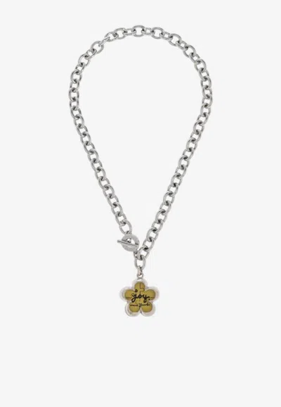 Marc Jacobs Flower Charm Chain Necklace In Silver