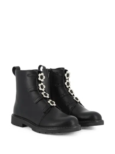 Marc Jacobs Kids' Flower-embellished Ankle Boots In Black
