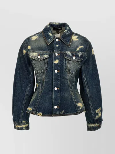 MARC JACOBS FLUTED DENIM JACKET DISTRESSED DETAILING