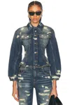 Marc Jacobs The Rip And Repair Fluted Denim Jacket Casual Jackets And Parka In Punk Indigo