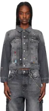 Marc Jacobs Fray Charm Shrunken Trucker Denim Jacket In 011 Bleached Black