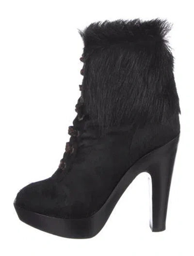 Pre-owned Marc Jacobs Fur Lace-up Boots In Black
