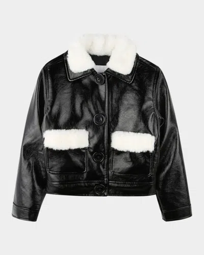 MARC JACOBS GIRL'S FAUX LEATHER BOMBER JACKET WITH TEDDY TRIM