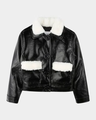 MARC JACOBS GIRL'S FAUX LEATHER BOMBER JACKET WITH TEDDY TRIM
