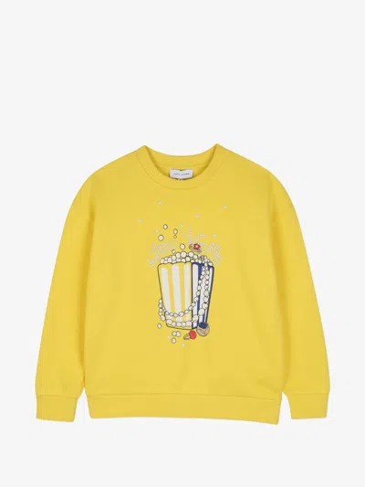 Marc Jacobs Girl's Popcorn Print Cotton Sweater With Faux-pearl Details In Yellow