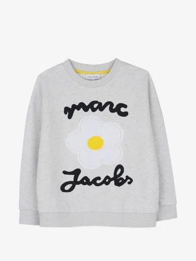 Marc Jacobs Girls  Mini Crewneck Sweatshirt With Embroidered Logo & Floral Patch In Grigio