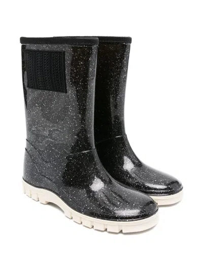 Marc Jacobs Glitter Rubber Boots For Girls In Black