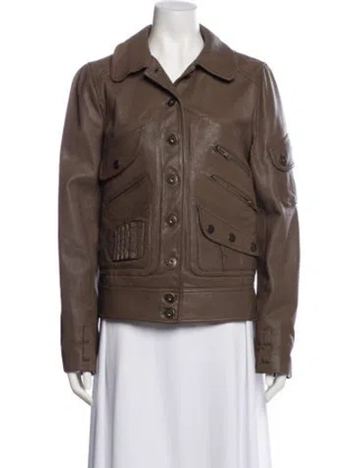 Pre-owned Marc Jacobs Goat Leather Utility Jacket In Brown
