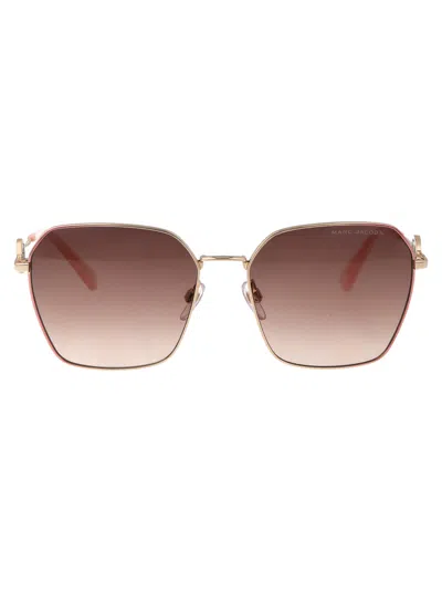 Marc Jacobs Gold Pink Metal Sunglasses In Brown