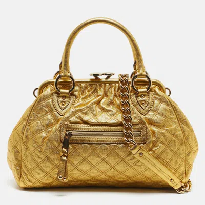Pre-owned Marc Jacobs Gold Quilted Leather Stam Satchel