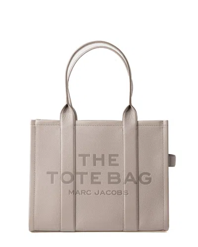 Marc Jacobs Grained Leather Light Gray Shopper Bag With Zip Closure