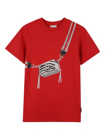 Marc Jacobs Graphic Front Dress With Crew Neck And Short Sleeves For Girls In Red
